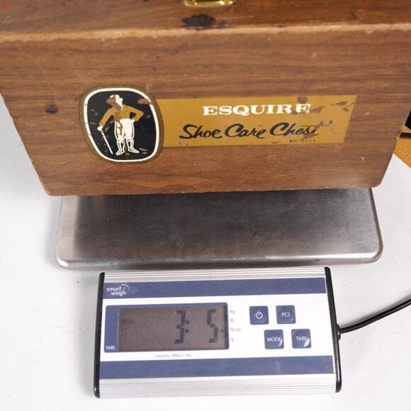 Esquire Shoe Shine Care Wood Chest Box Shoe Polish Kit Foot Rest w/ Brushes - Picture 14 of 14